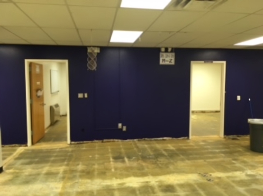 Albuquerque Public Schools painting project — interior office with finished blue walls